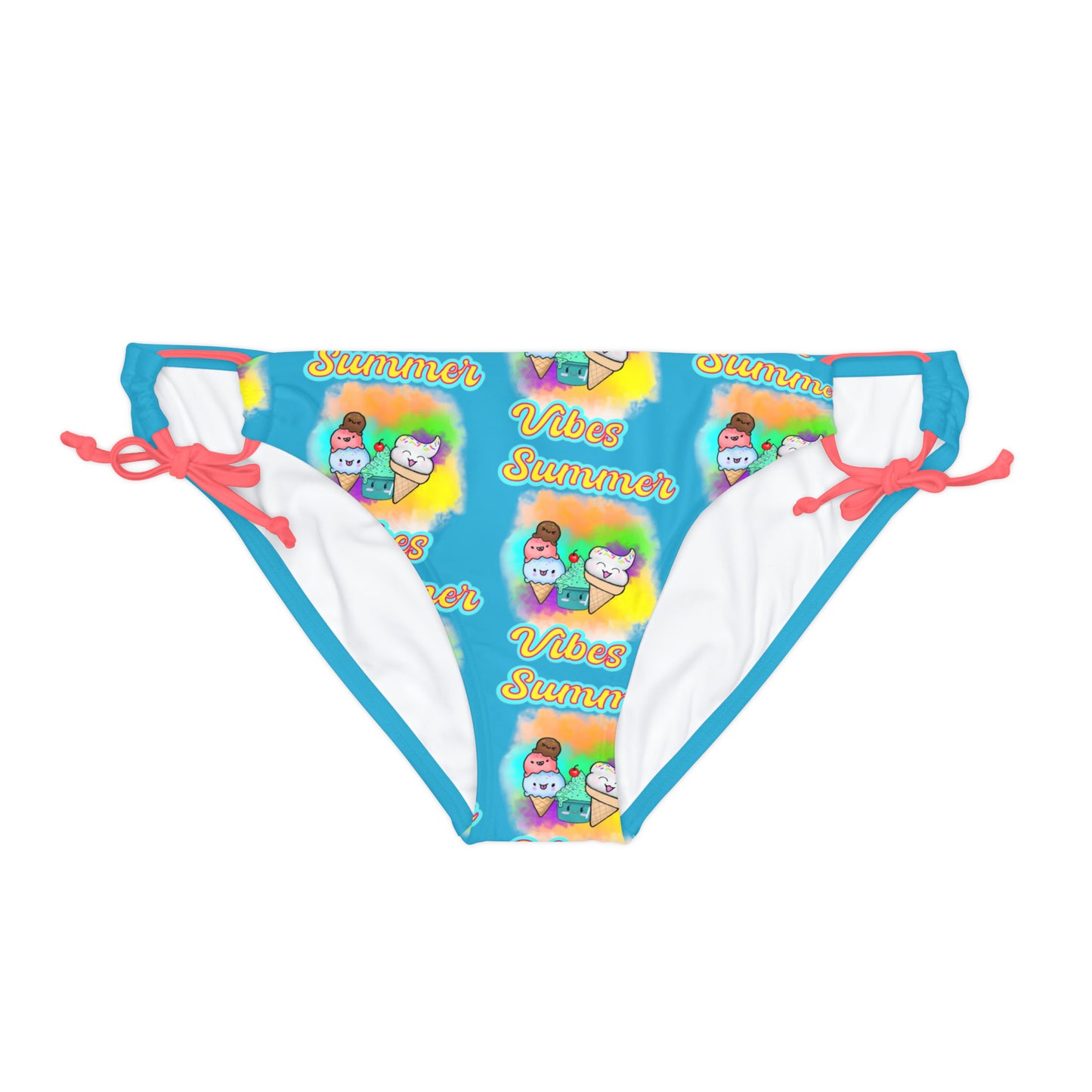 Summer VIbes Loop Tie Side Bikini Bottom (AOP) Aqua