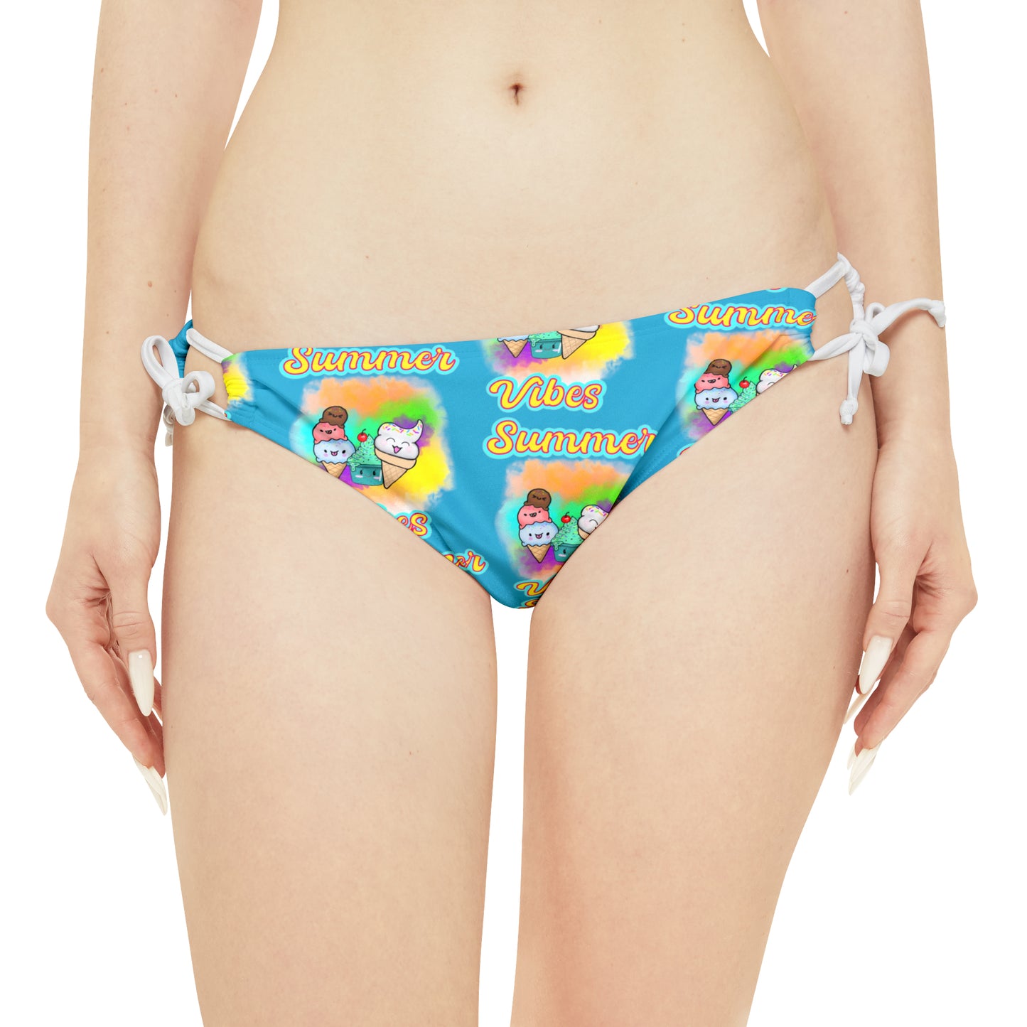 Summer VIbes Loop Tie Side Bikini Bottom (AOP) Aqua