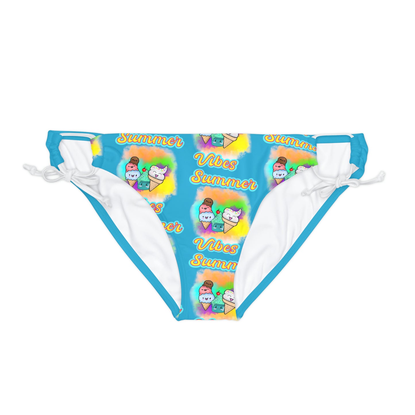 Summer VIbes Loop Tie Side Bikini Bottom (AOP) Aqua