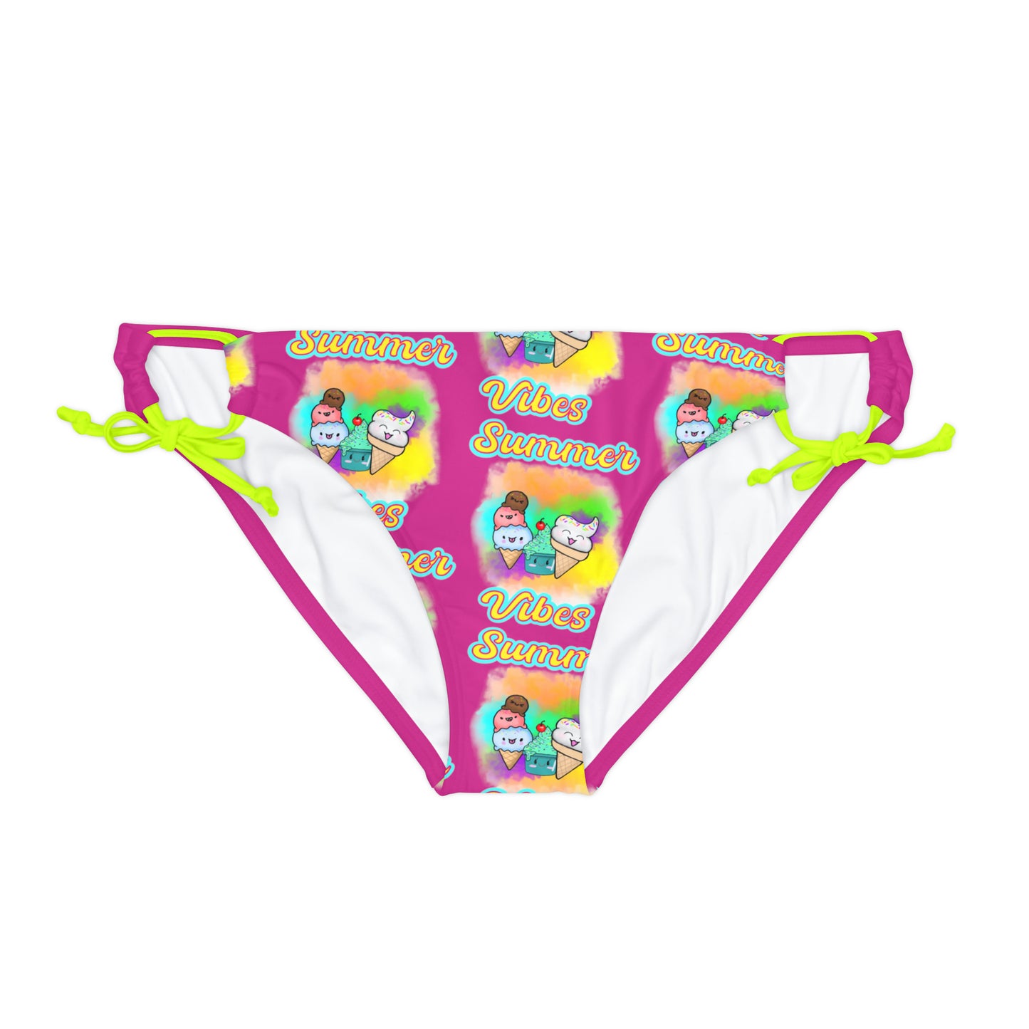 Summer VIbes Loop Tie Side Bikini Bottom (AOP) Pink