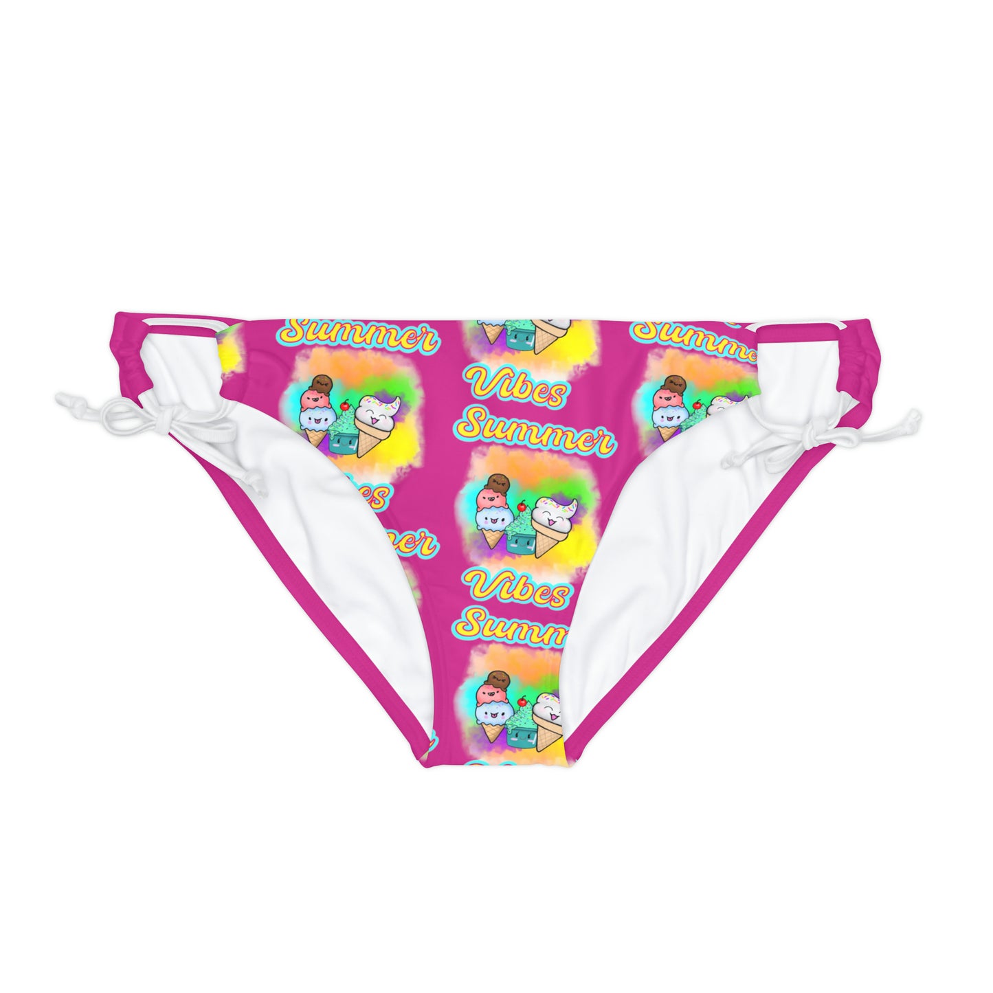 Summer VIbes Loop Tie Side Bikini Bottom (AOP) Pink