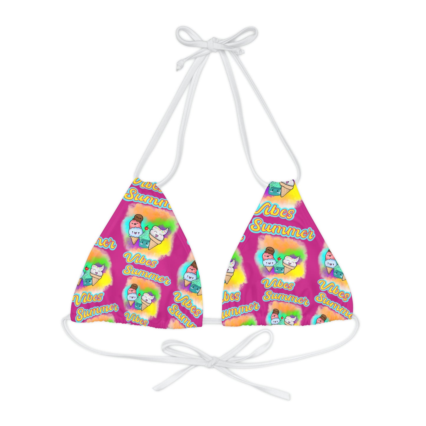Strappy Summer Vibes Triangle Bikini Top (AOP) Pink