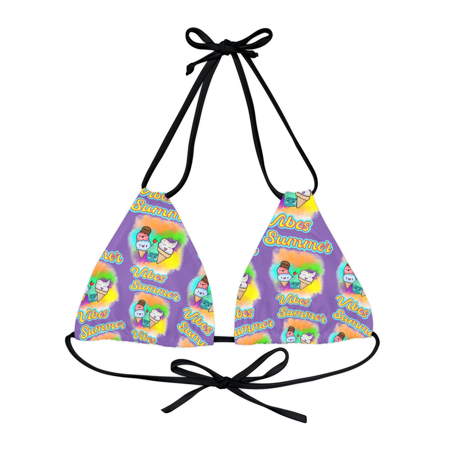 Strappy Summer Vibes Triangle Bikini Top (AOP) Purple