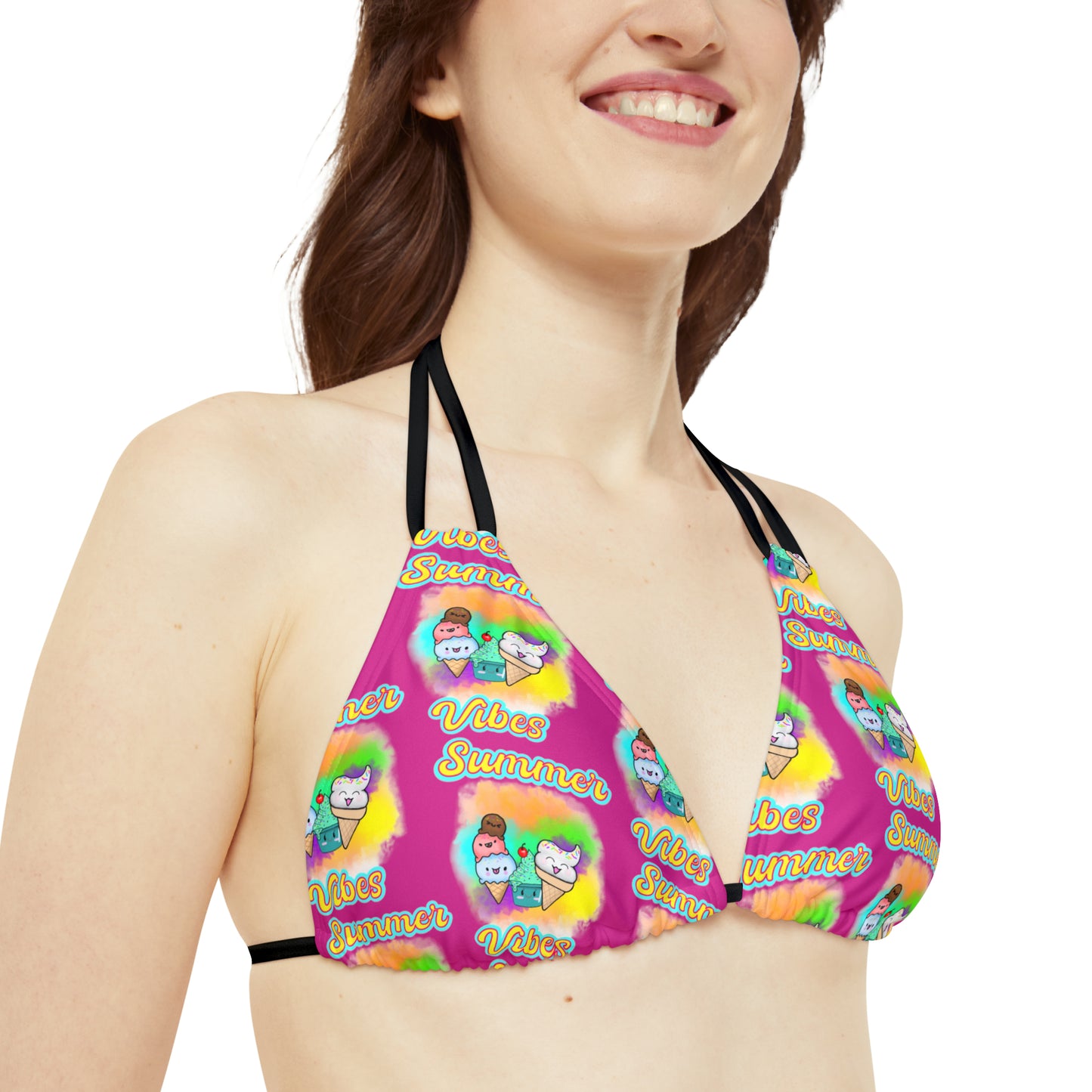 Strappy Summer Vibes Triangle Bikini Top (AOP) Pink