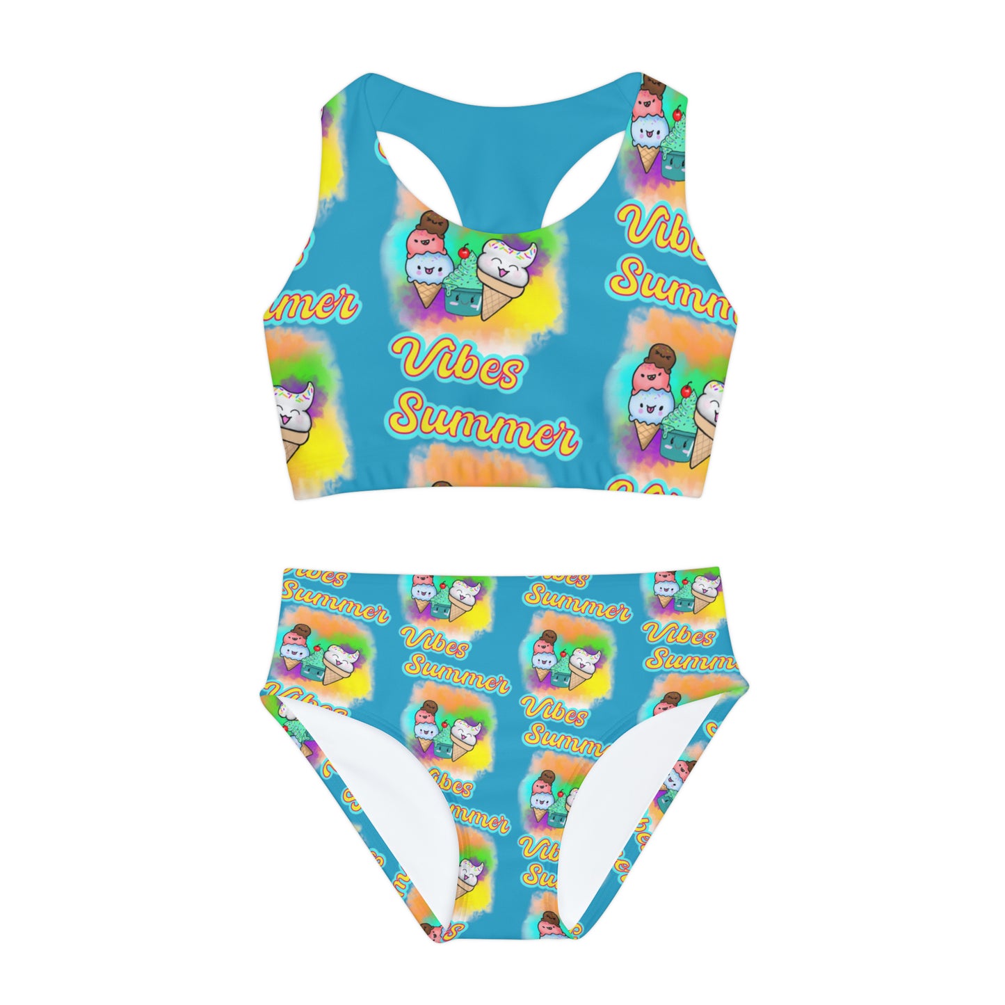 Girls Summer Vibes Two Piece Swimsuit (AOP) Aqua