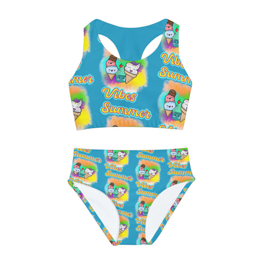 Girls Summer Vibes Two Piece Swimsuit (AOP) Aqua