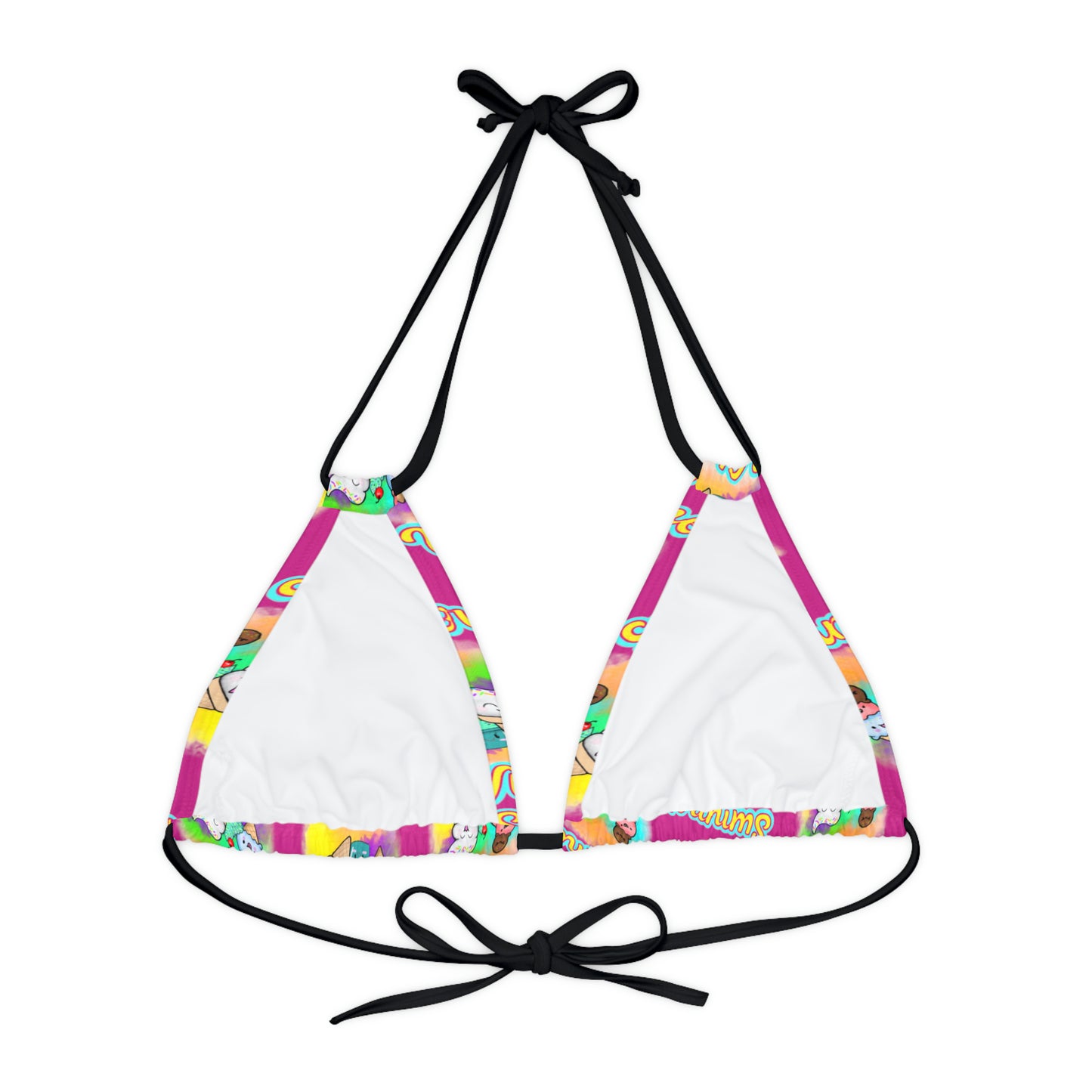 Strappy Summer Vibes Triangle Bikini Top (AOP) Pink