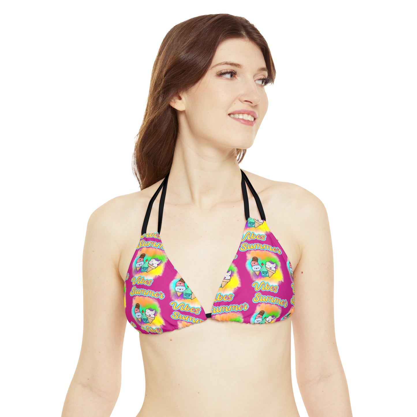 Strappy Summer Vibes Triangle Bikini Top (AOP) Pink