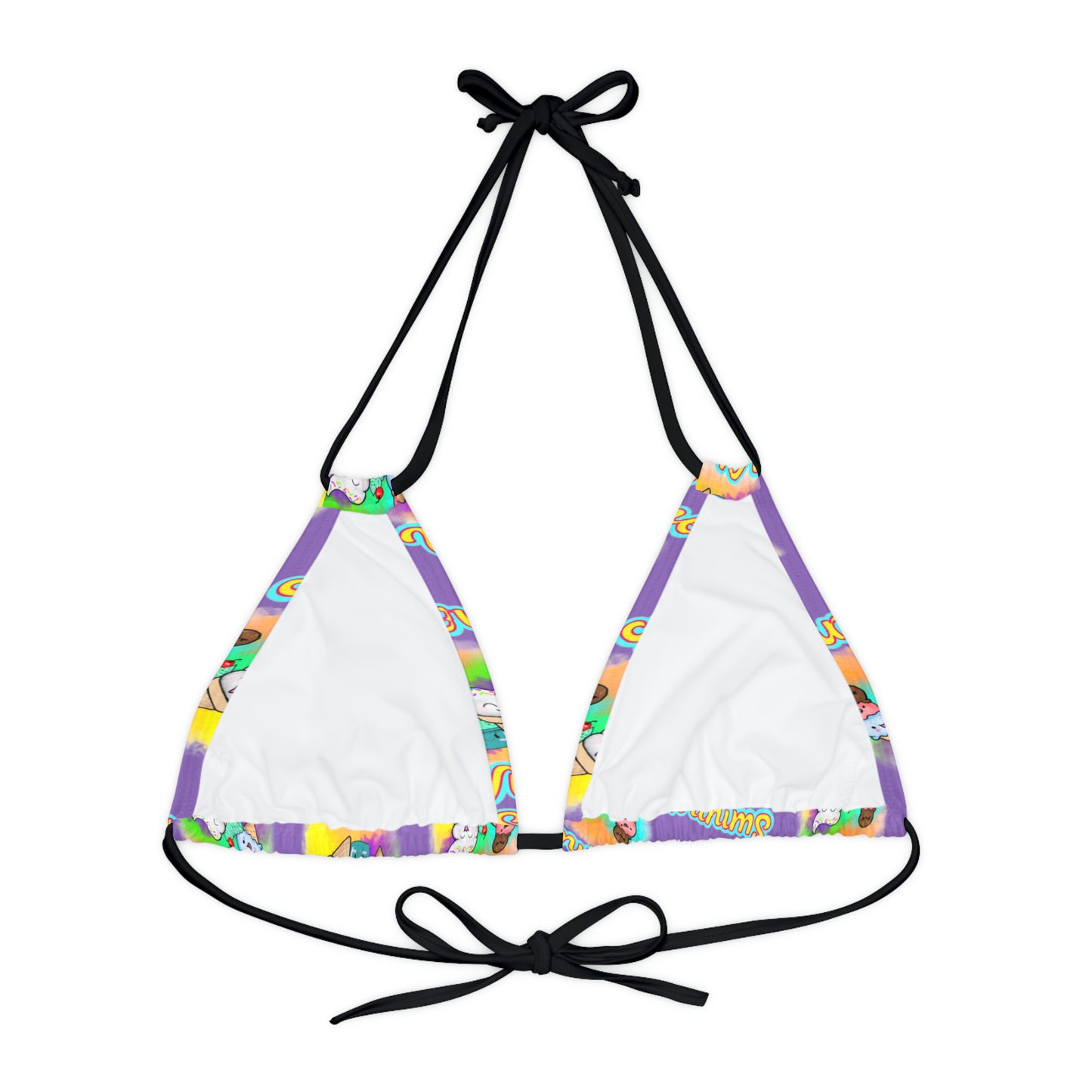 Strappy Summer Vibes Triangle Bikini Top (AOP) Purple