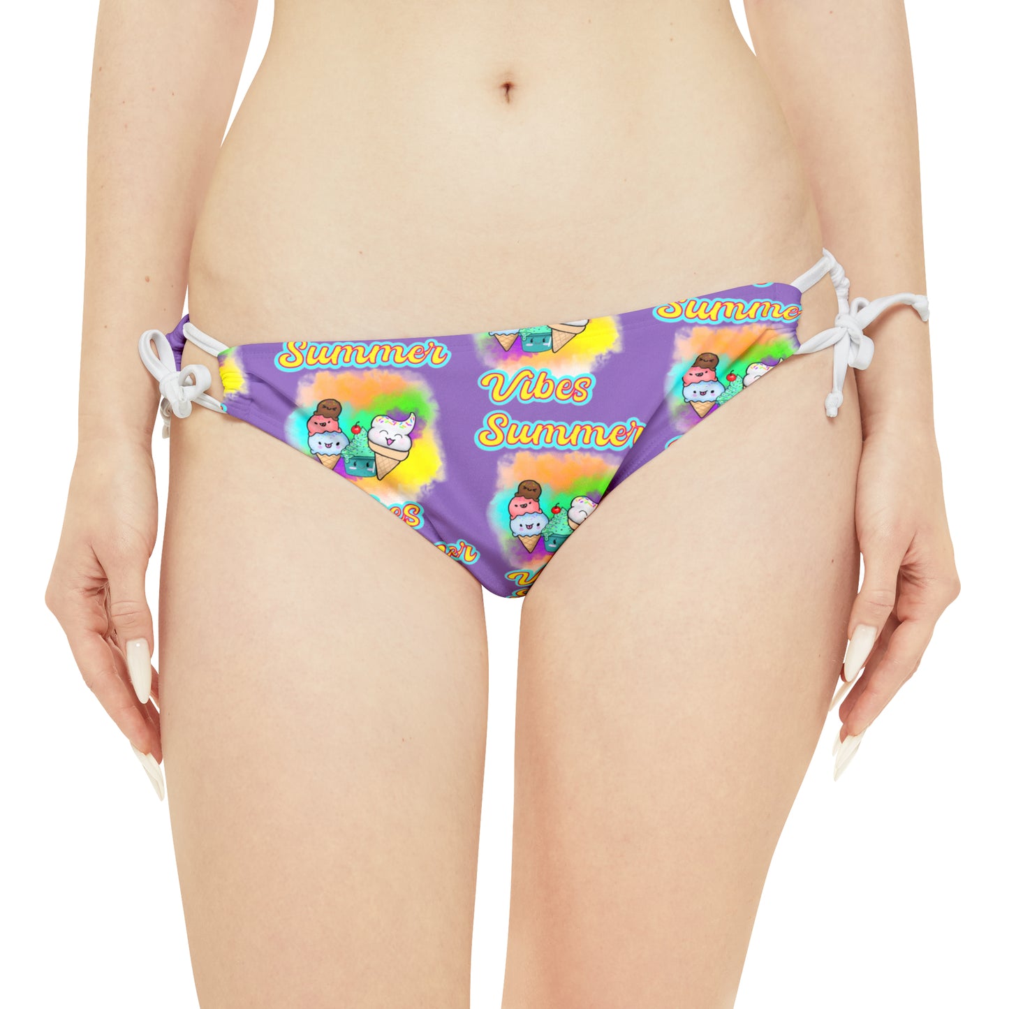 Summer VIbes Loop Tie Side Bikini Bottom (AOP) Purple