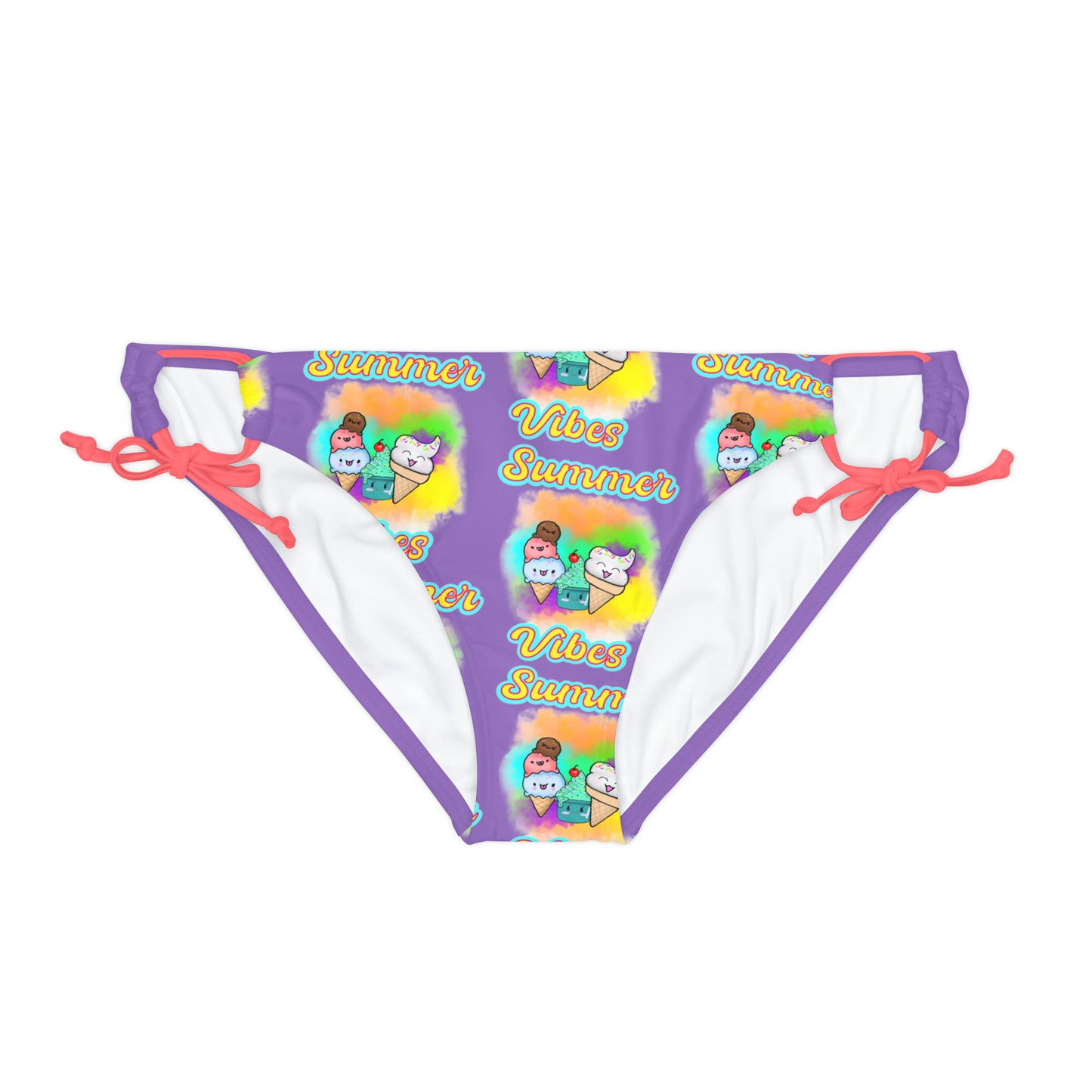 Summer VIbes Loop Tie Side Bikini Bottom (AOP) Purple