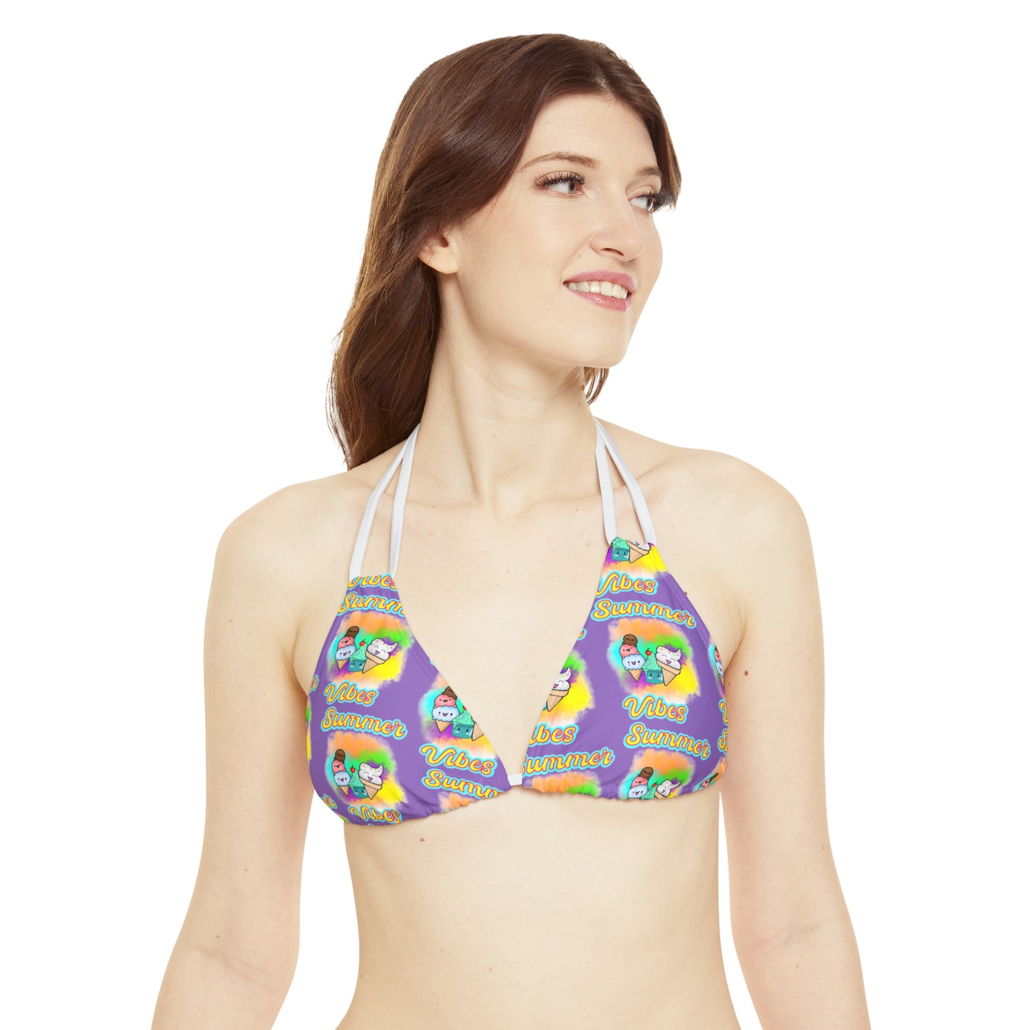 Strappy Summer Vibes Triangle Bikini Top (AOP) Purple
