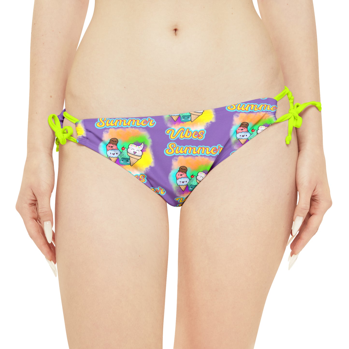 Summer VIbes Loop Tie Side Bikini Bottom (AOP) Purple