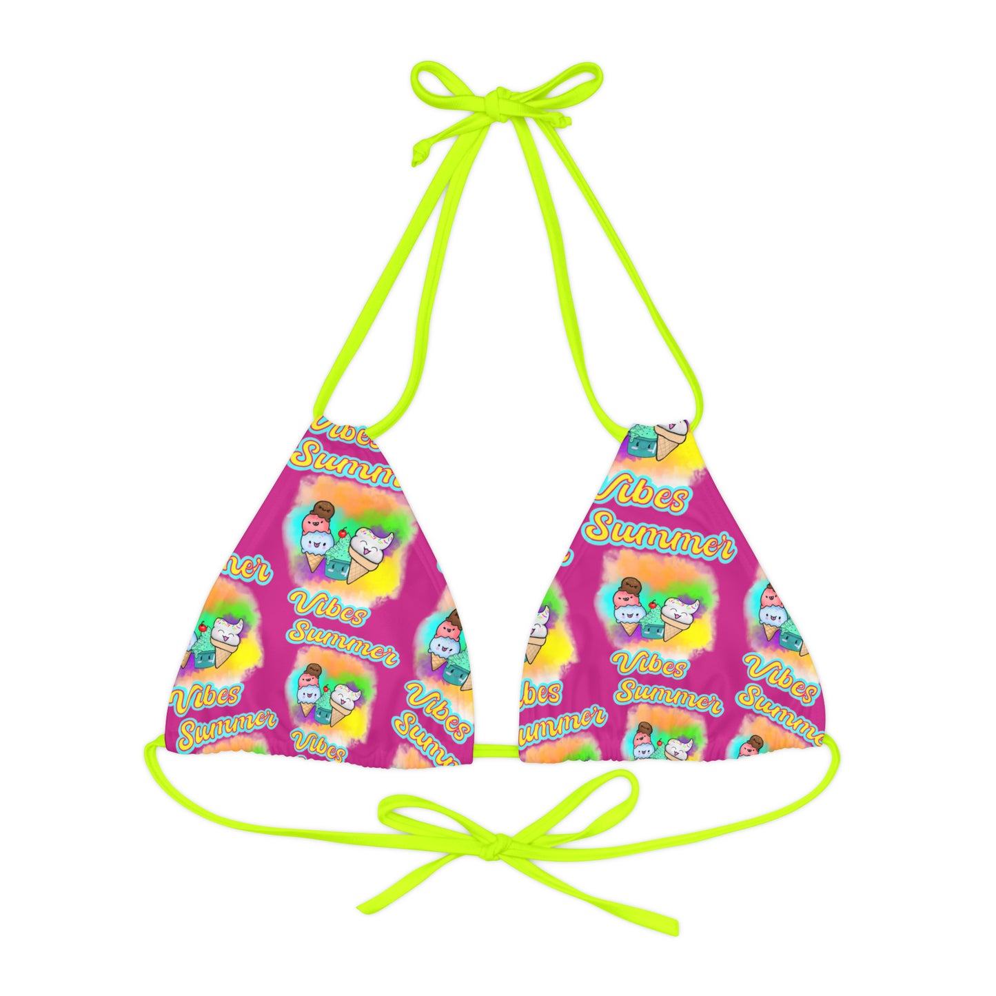 Strappy Summer Vibes Triangle Bikini Top (AOP) Pink