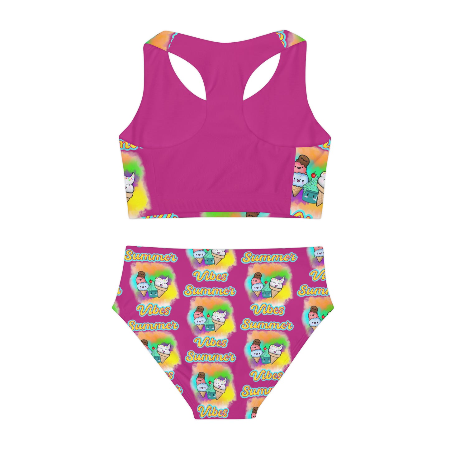 Girls Summer Vibes Two Piece Swimsuit (AOP) Pink