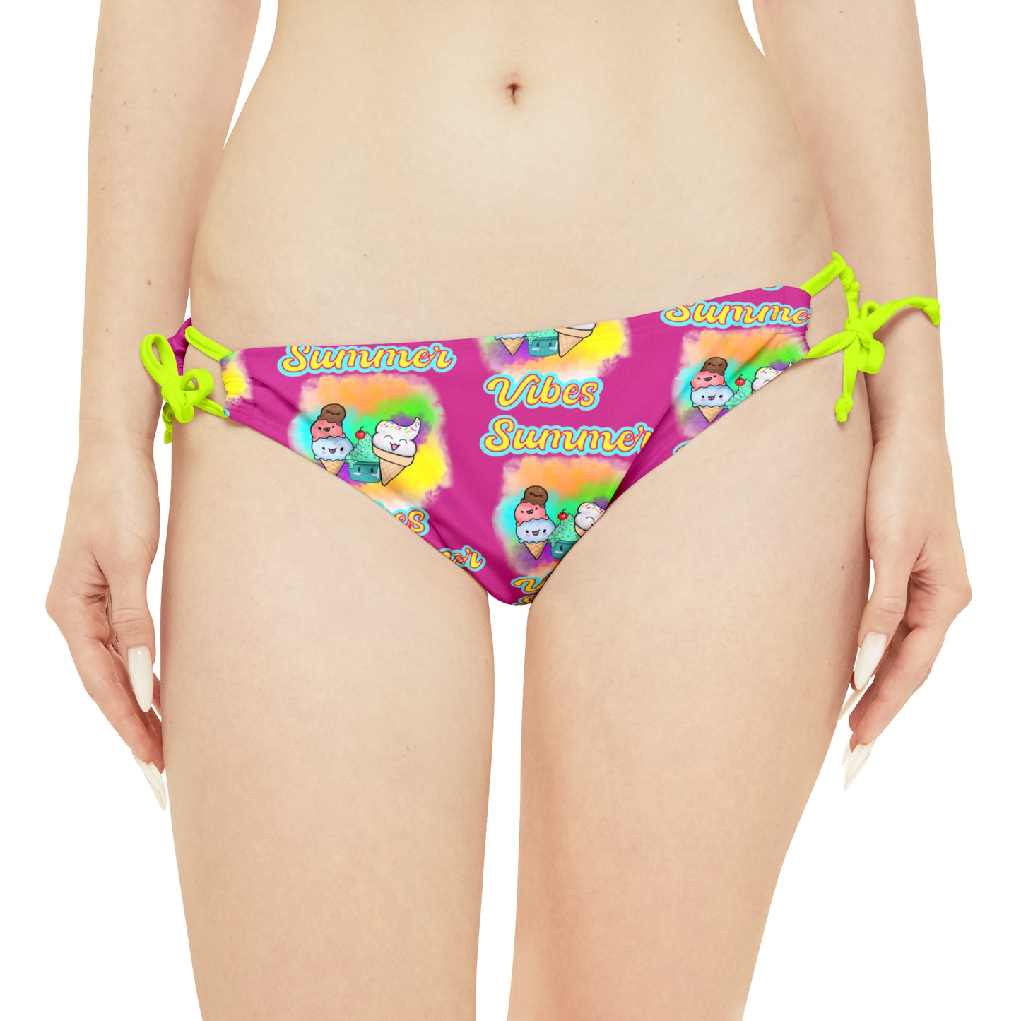 Summer VIbes Loop Tie Side Bikini Bottom (AOP) Pink