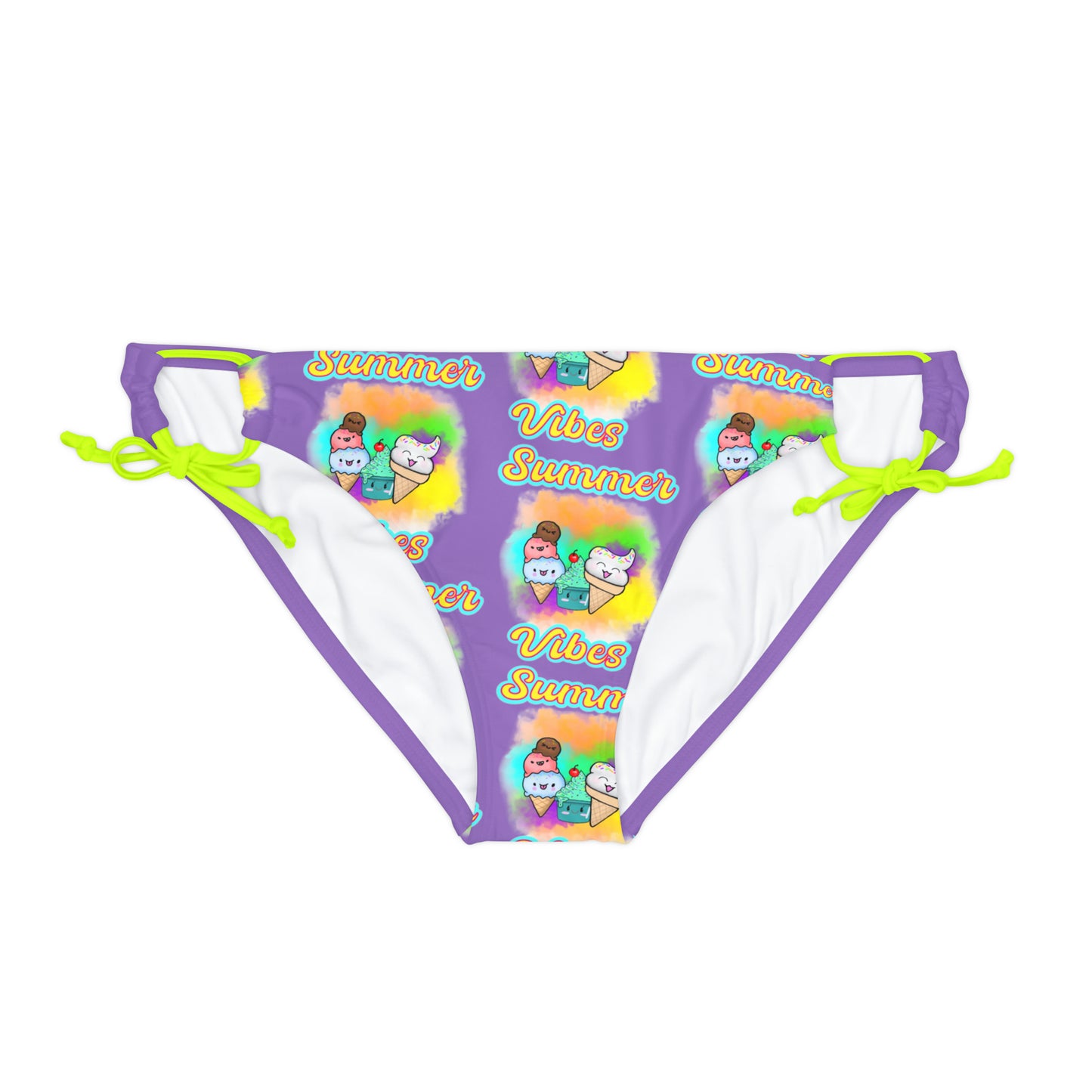 Summer VIbes Loop Tie Side Bikini Bottom (AOP) Purple