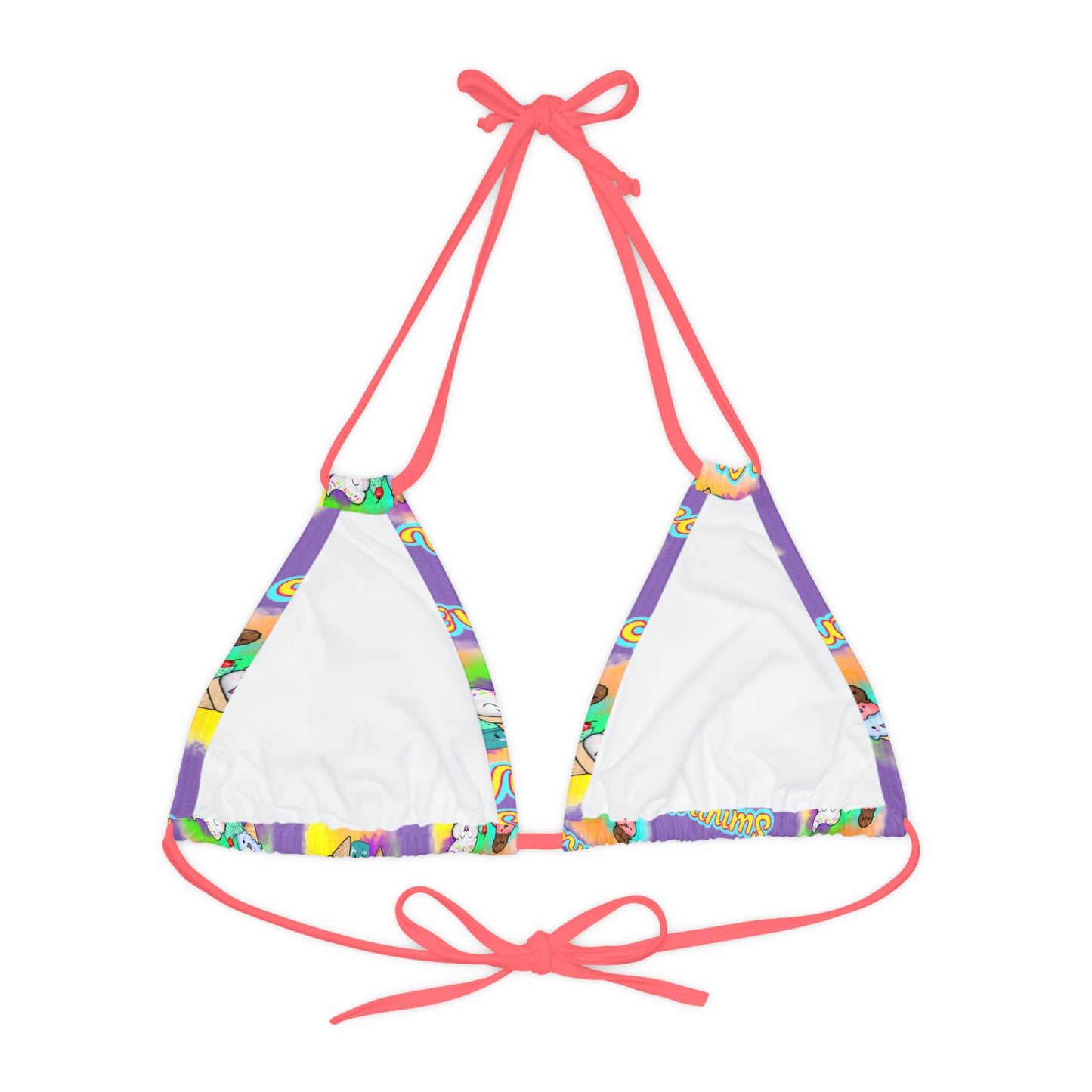 Strappy Summer Vibes Triangle Bikini Top (AOP) Purple