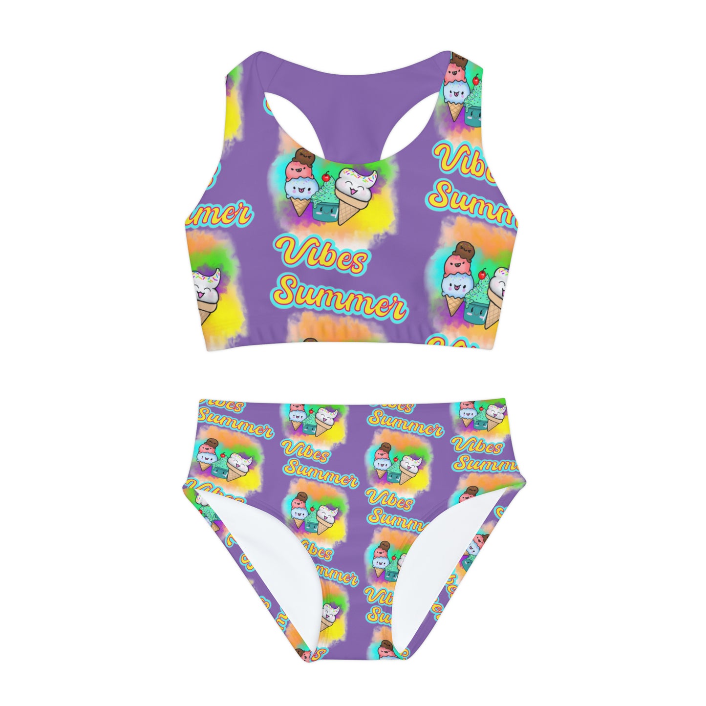 Girls Summer Vibes Two Piece Swimsuit (AOP) Purple