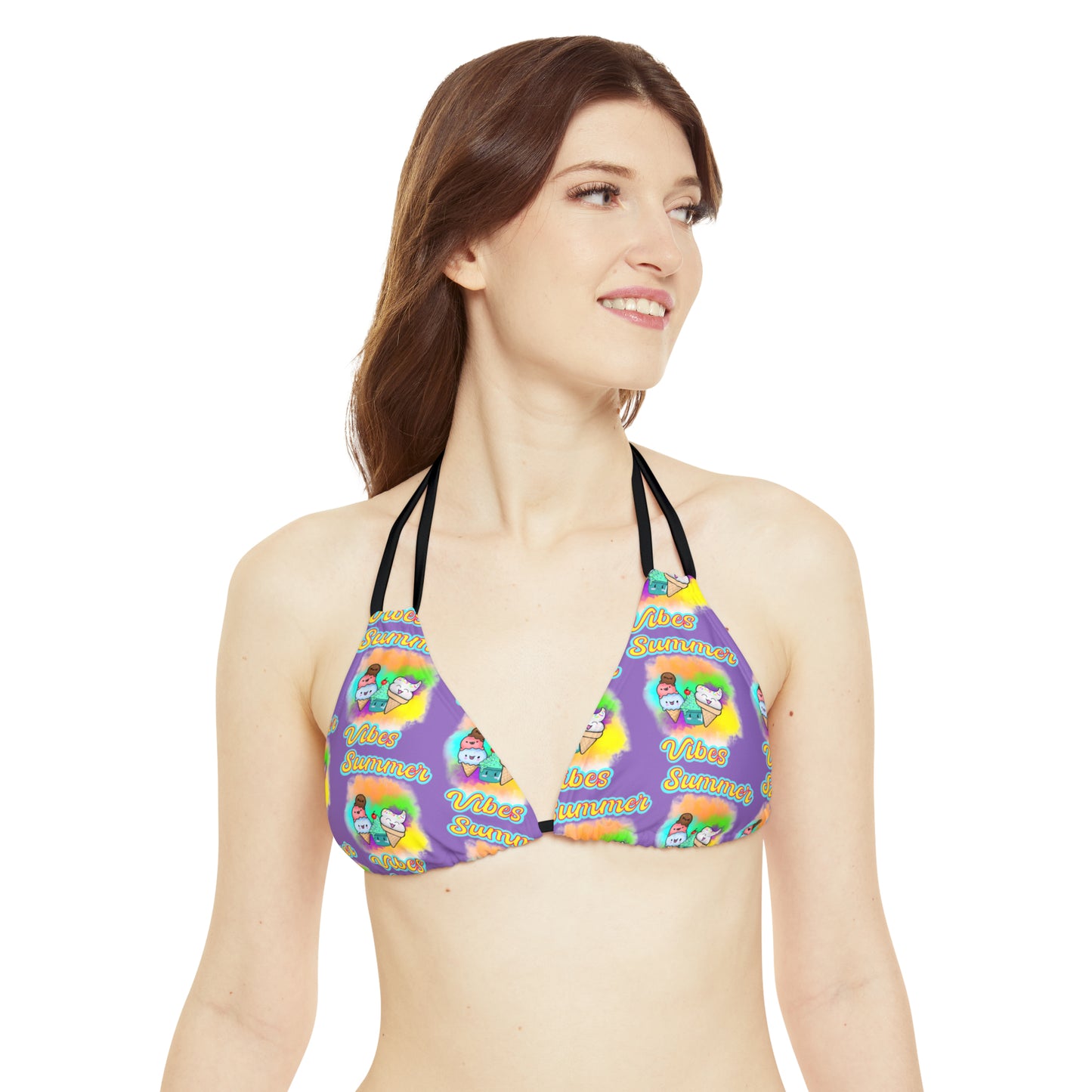 Strappy Summer Vibes Triangle Bikini Top (AOP) Purple