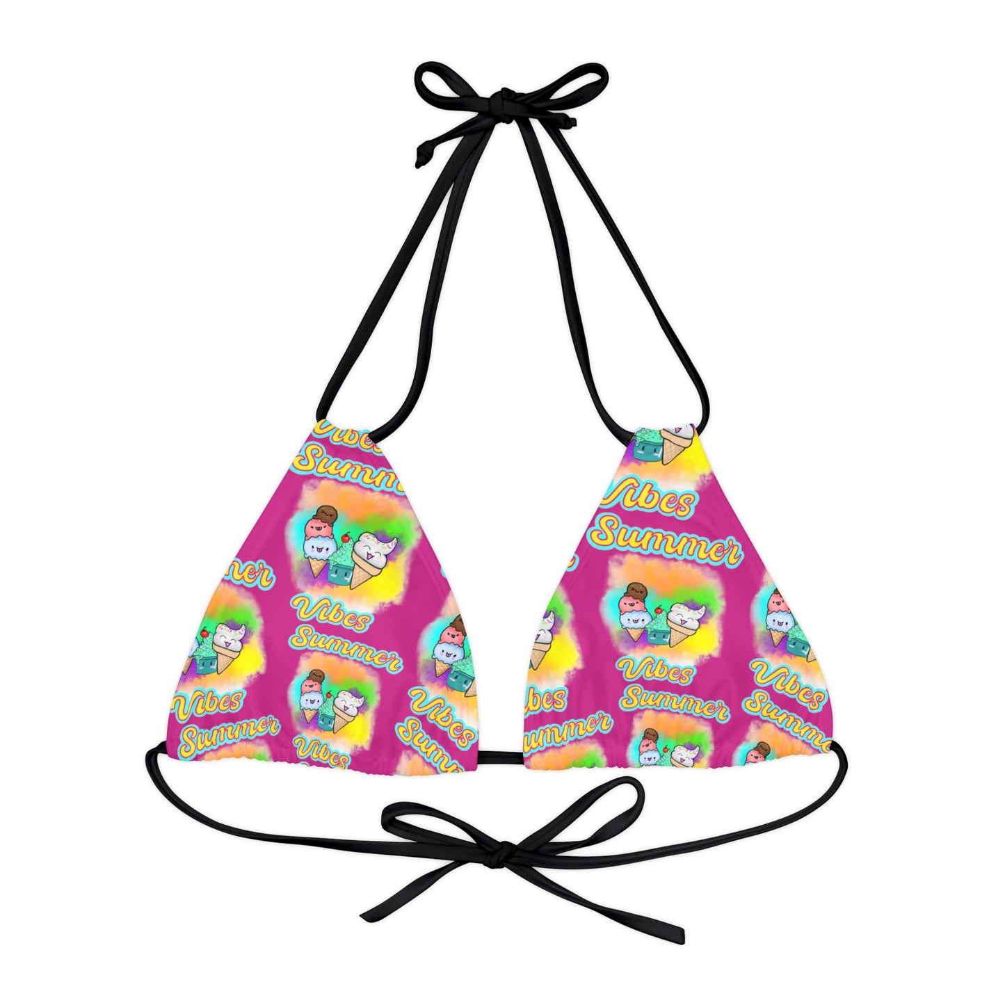 Strappy Summer Vibes Triangle Bikini Top (AOP) Pink