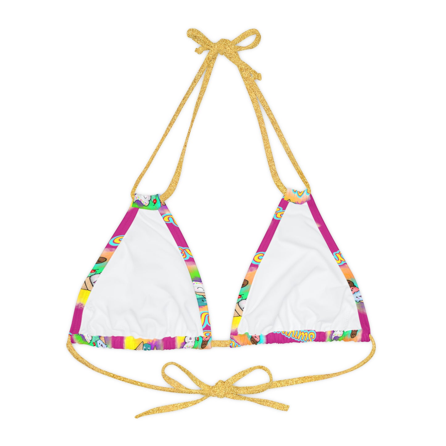 Strappy Summer Vibes Triangle Bikini Top (AOP) Pink