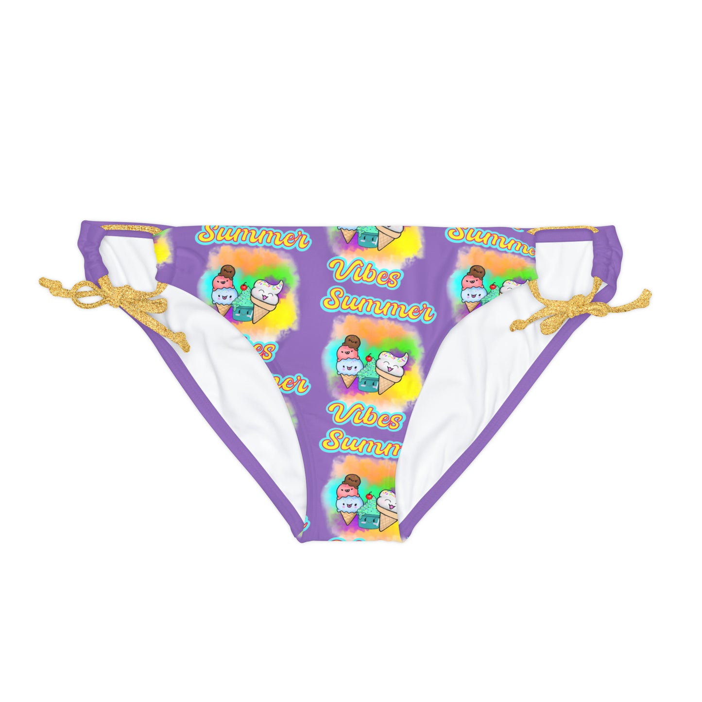 Summer VIbes Loop Tie Side Bikini Bottom (AOP) Purple