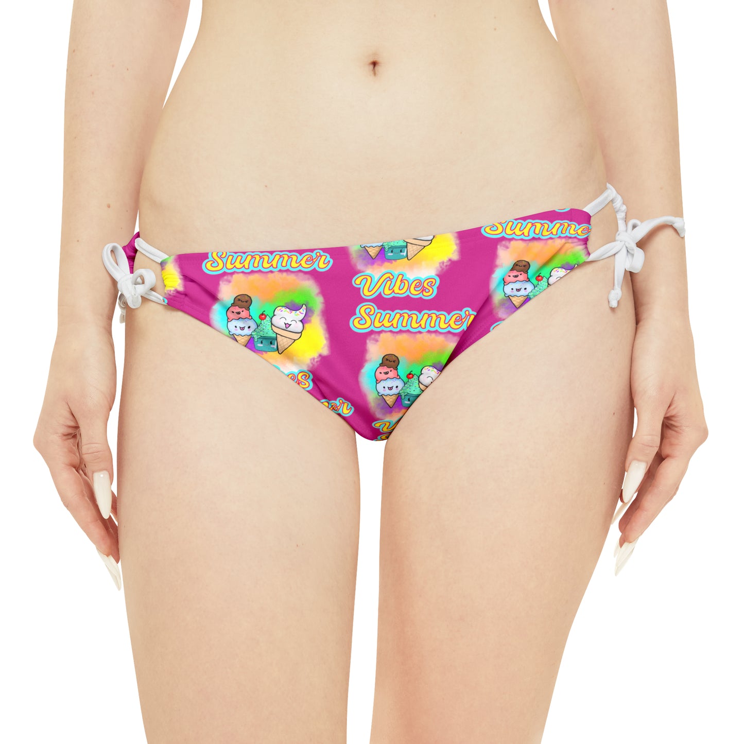 Summer VIbes Loop Tie Side Bikini Bottom (AOP) Pink