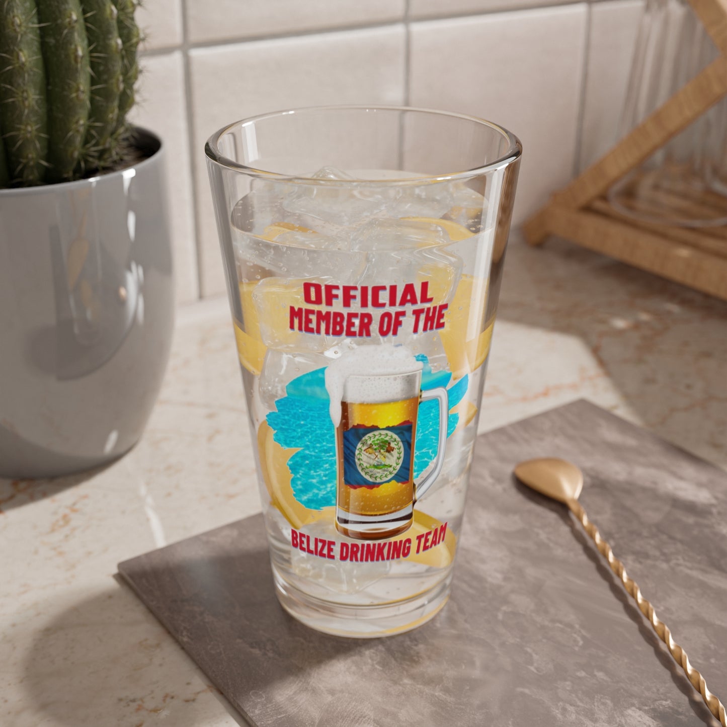 Belize Drinking team Mixing Glass, 16oz