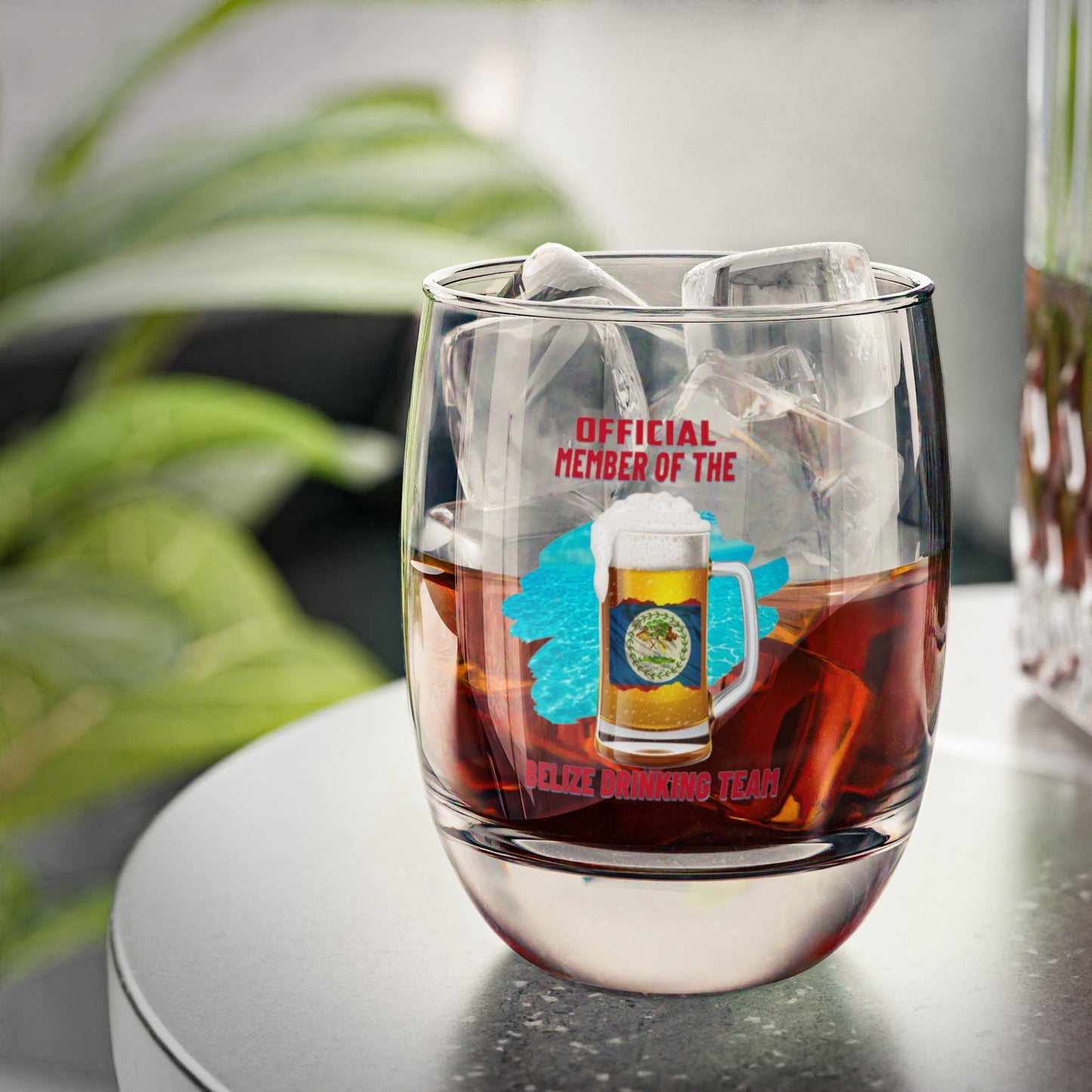 Belize drinking team whiskey glass