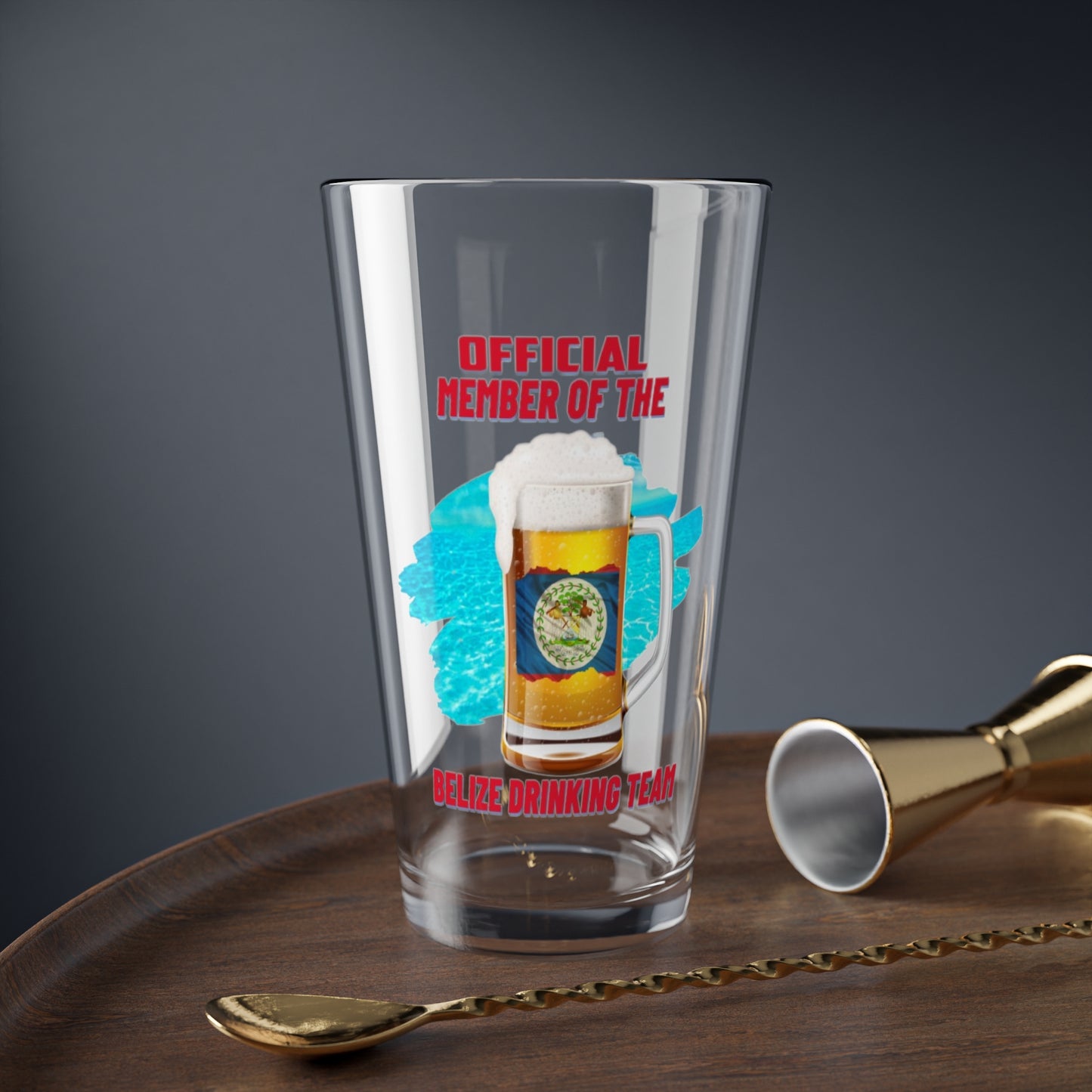 Belize Drinking team Mixing Glass, 16oz