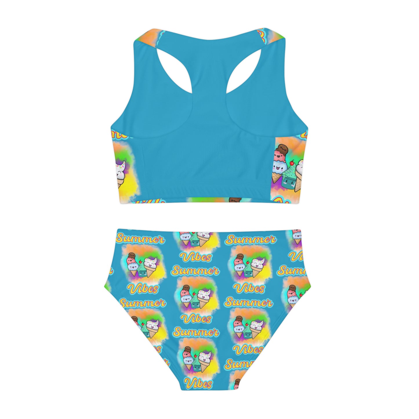 Girls Summer Vibes Two Piece Swimsuit (AOP) Aqua