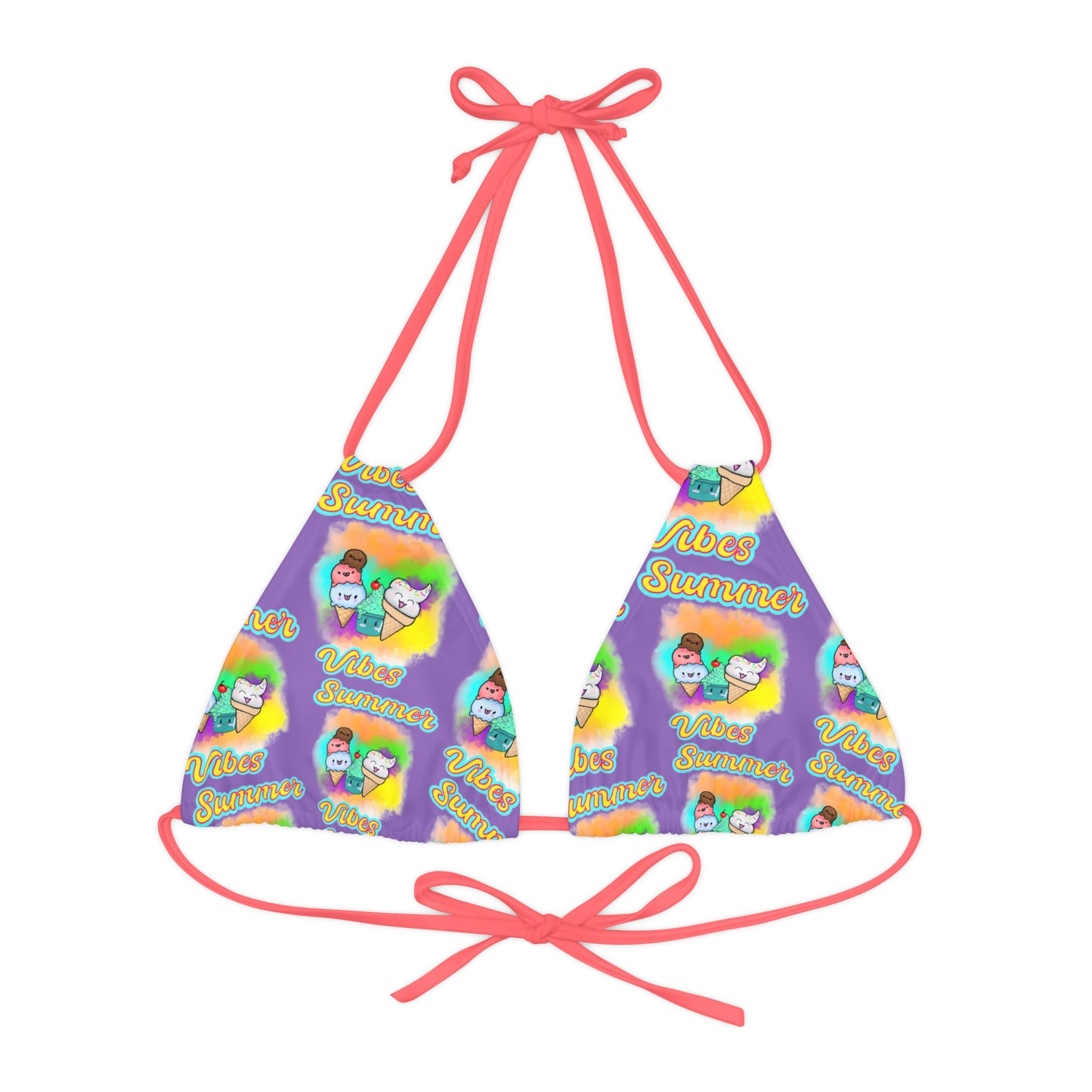 Strappy Summer Vibes Triangle Bikini Top (AOP) Purple
