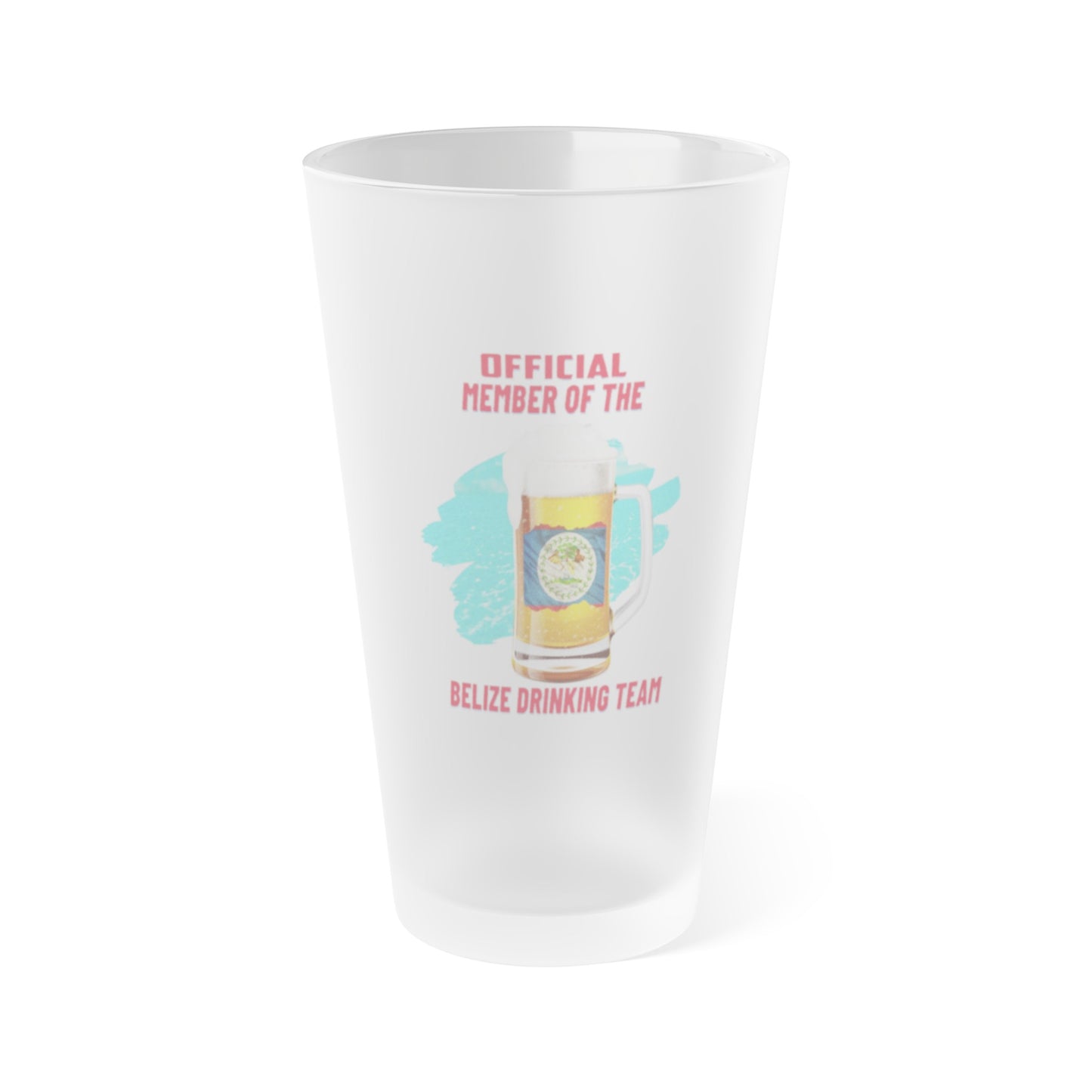 Belize Drinking Team Frosted Pint Glass, 16oz