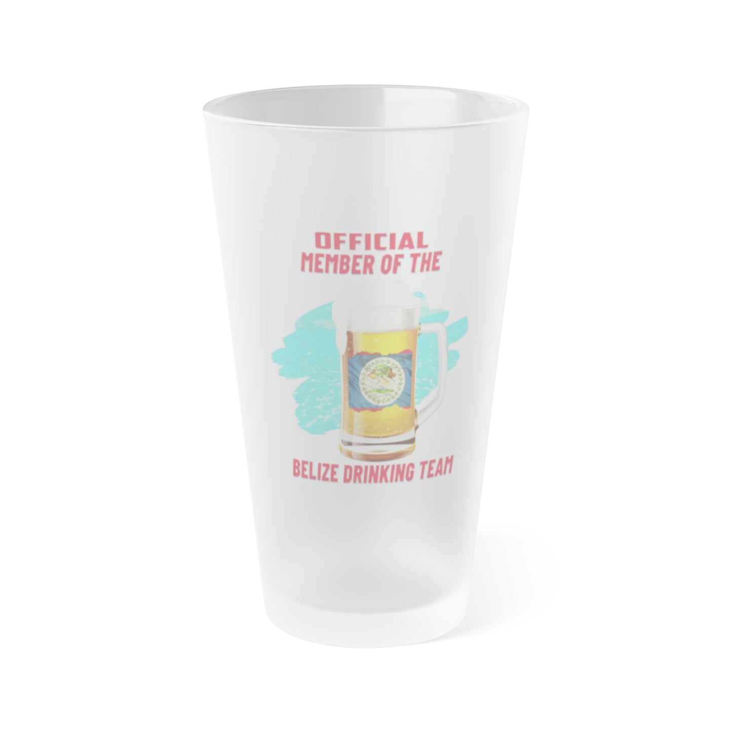 Belize Drinking Team Frosted Pint Glass, 16oz