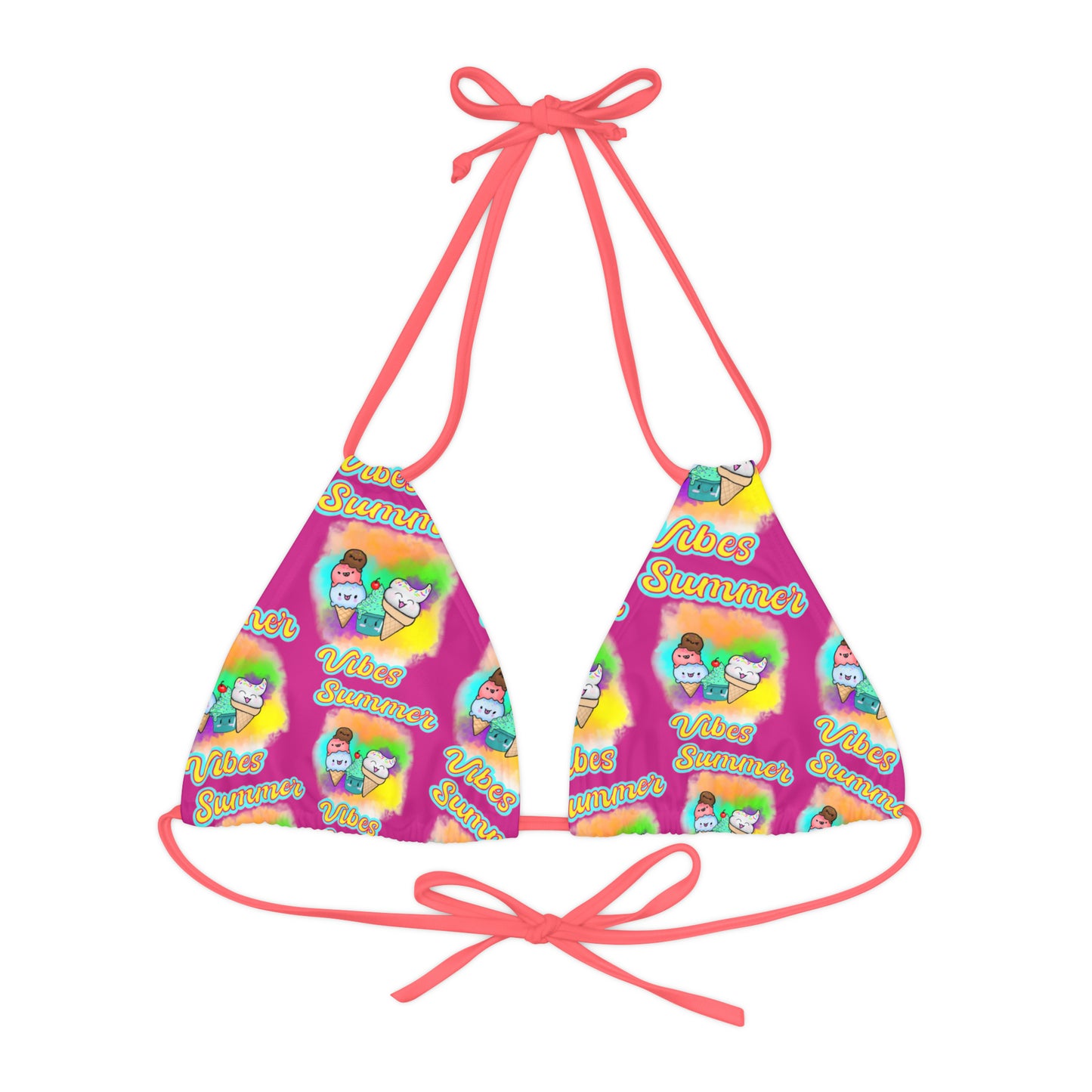 Strappy Summer Vibes Triangle Bikini Top (AOP) Pink