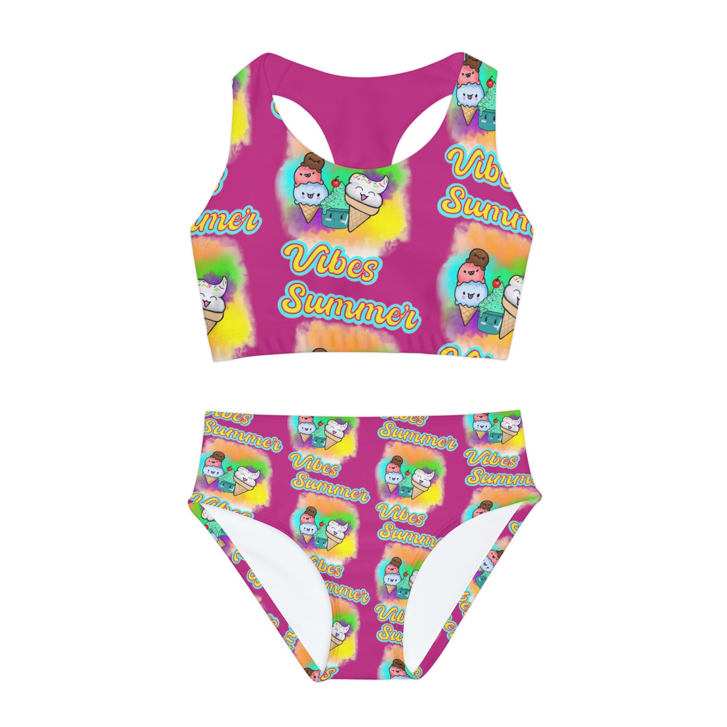 Girls Summer Vibes Two Piece Swimsuit (AOP) Pink