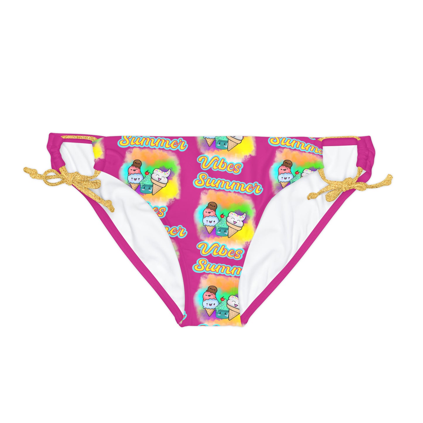 Summer VIbes Loop Tie Side Bikini Bottom (AOP) Pink