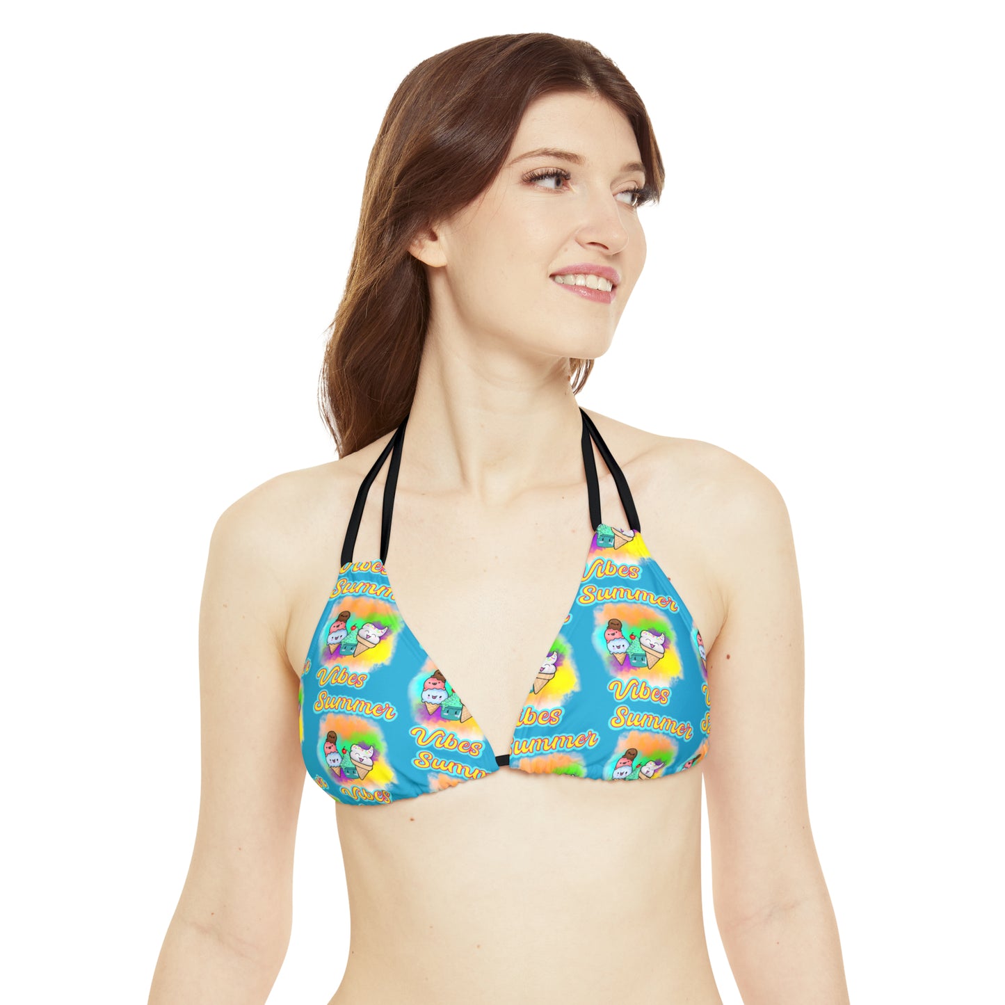 Copy of Strappy Summer Vibes Triangle Bikini Top (AOP) Aqua