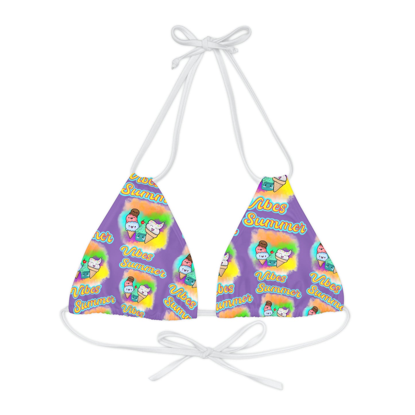 Strappy Summer Vibes Triangle Bikini Top (AOP) Purple