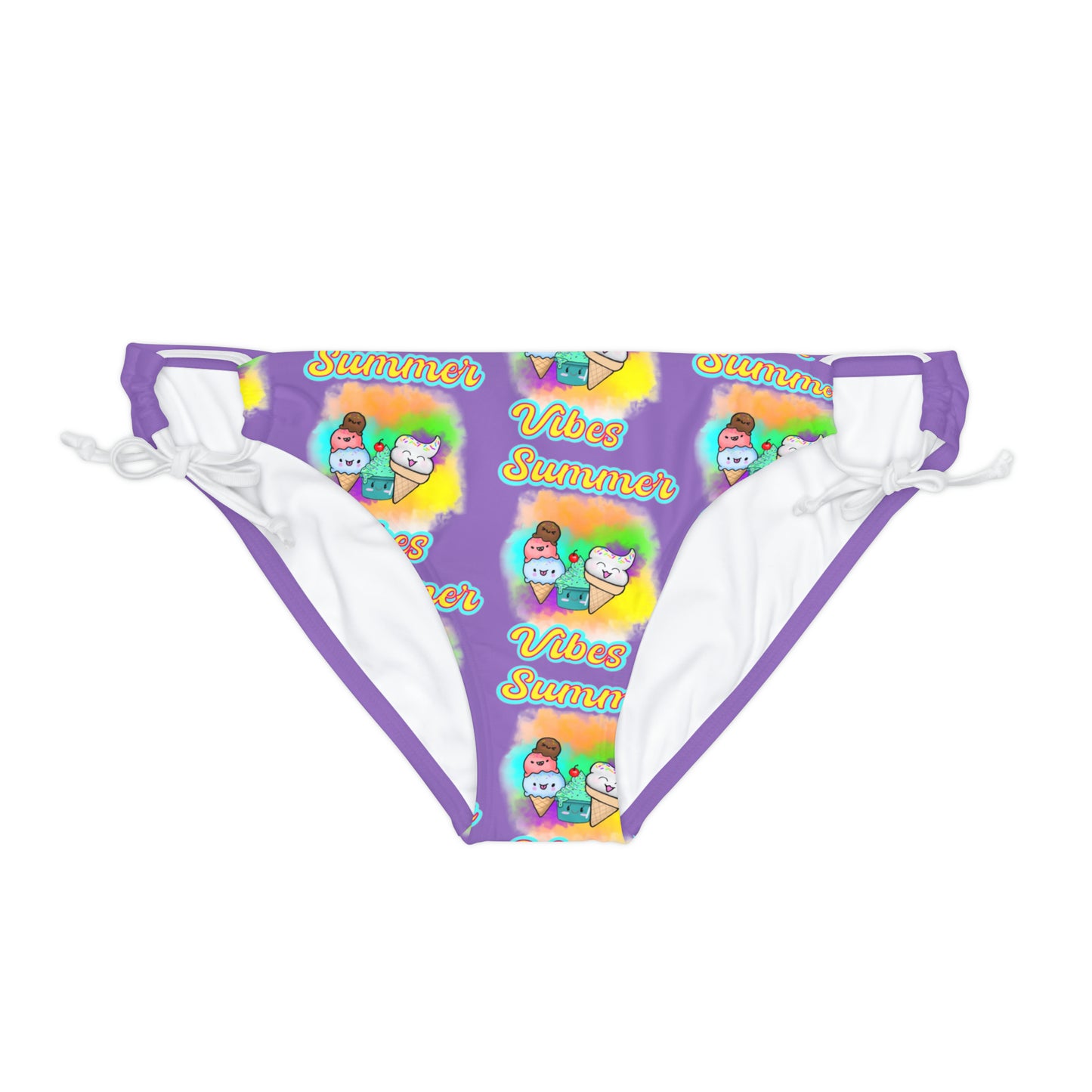 Summer VIbes Loop Tie Side Bikini Bottom (AOP) Purple