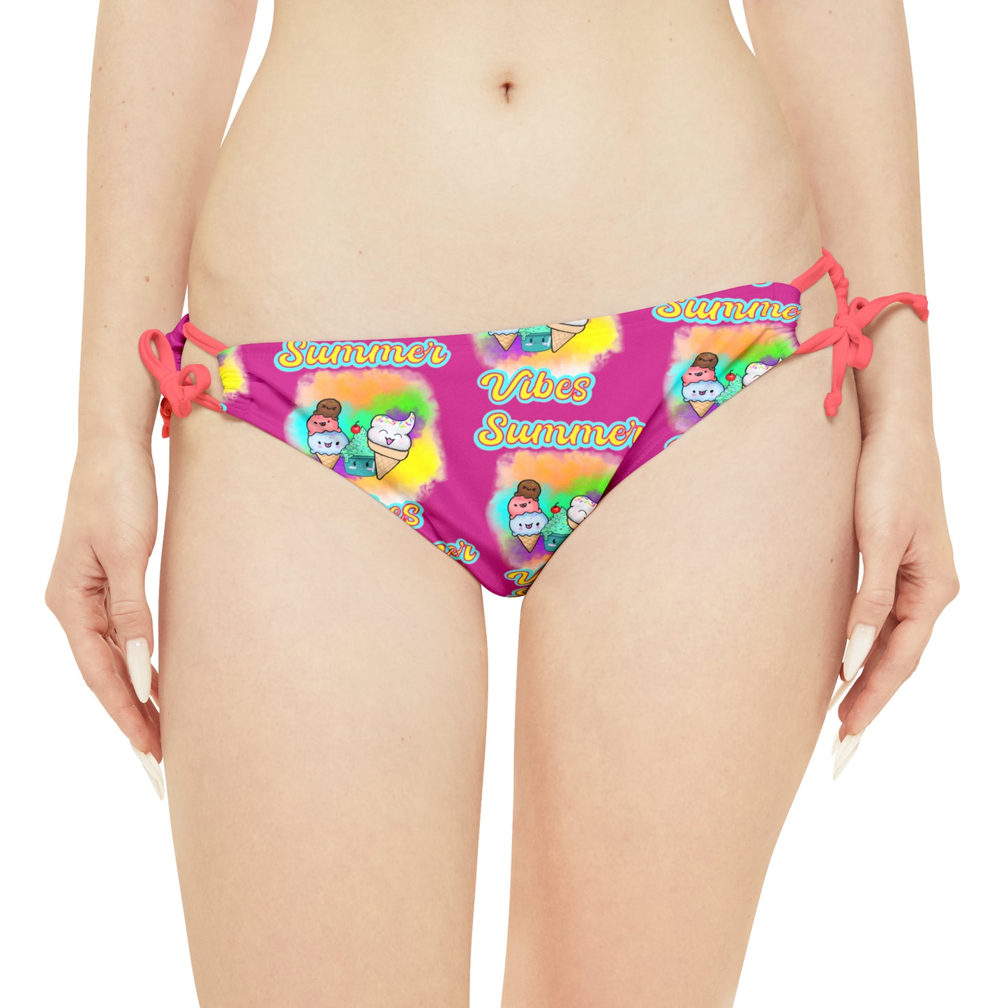 Summer VIbes Loop Tie Side Bikini Bottom (AOP) Pink