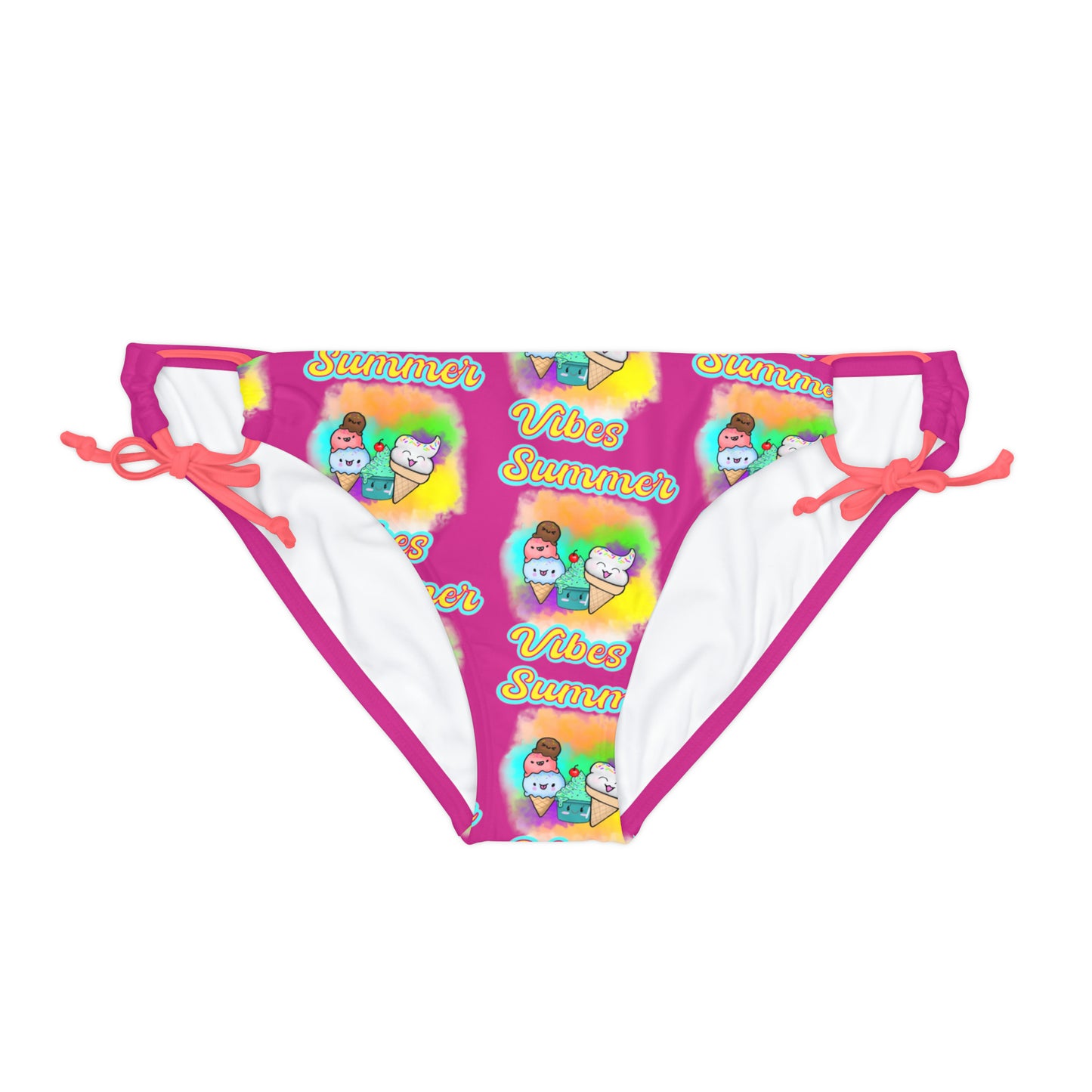 Summer VIbes Loop Tie Side Bikini Bottom (AOP) Pink